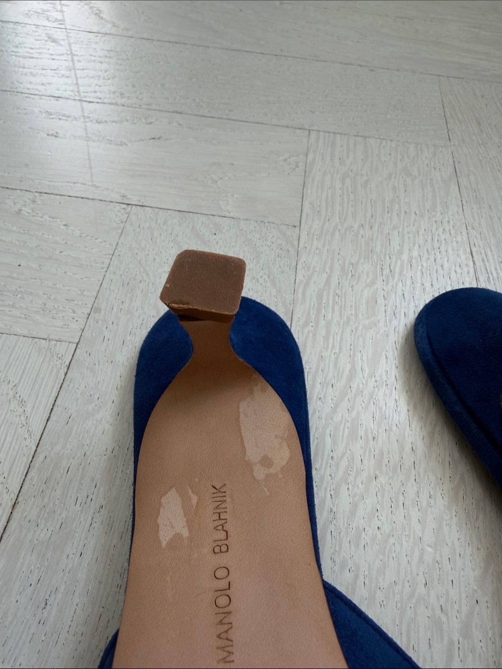 Manolo Blahnik Navy Suede Pointed Mule with Buckle Accent - Picture 2 of 4